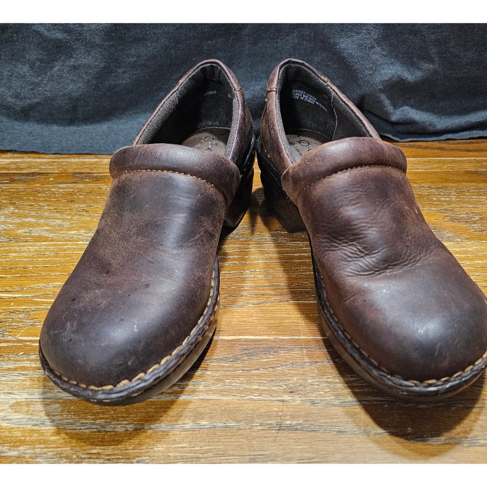 b.o.c. Concept Brown Leather Clogs Mules Platform Wedge Shoes Womens 8 C00057